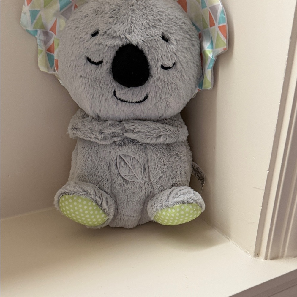 Fisher-Price Gray Koala Plush with Patterned Ears and Lime Polka-Dot Feet